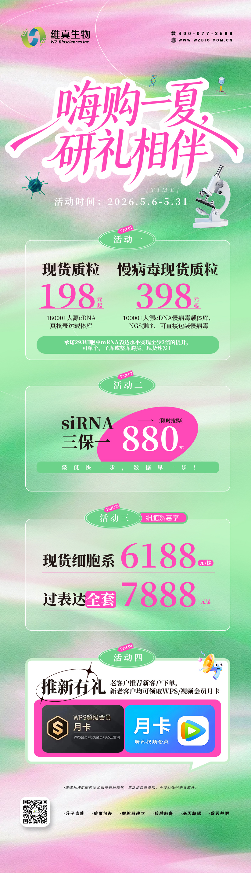 维真生物5月份促销活动：现货质粒、慢病毒质粒、siRNA三保一、现货细胞系、过表达细胞系等